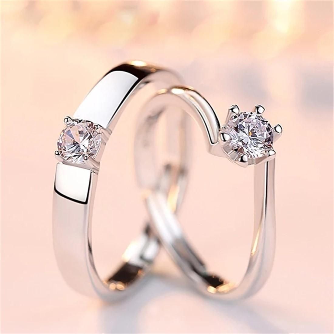Silver Plated Diamond Couple Ring(Pack Of 4)