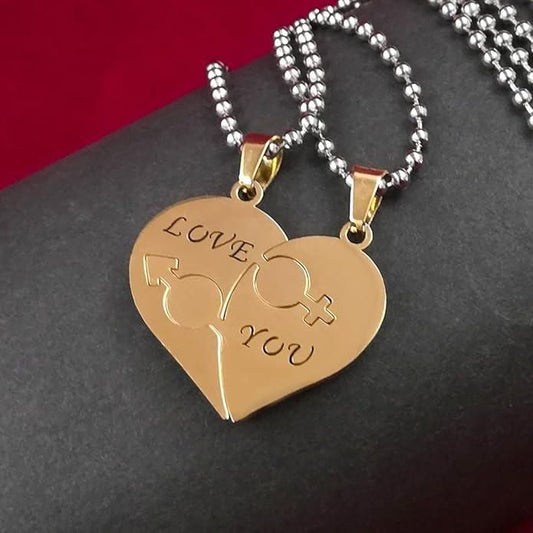Love You Hearth Shape Gold Plated Pendant For Couple