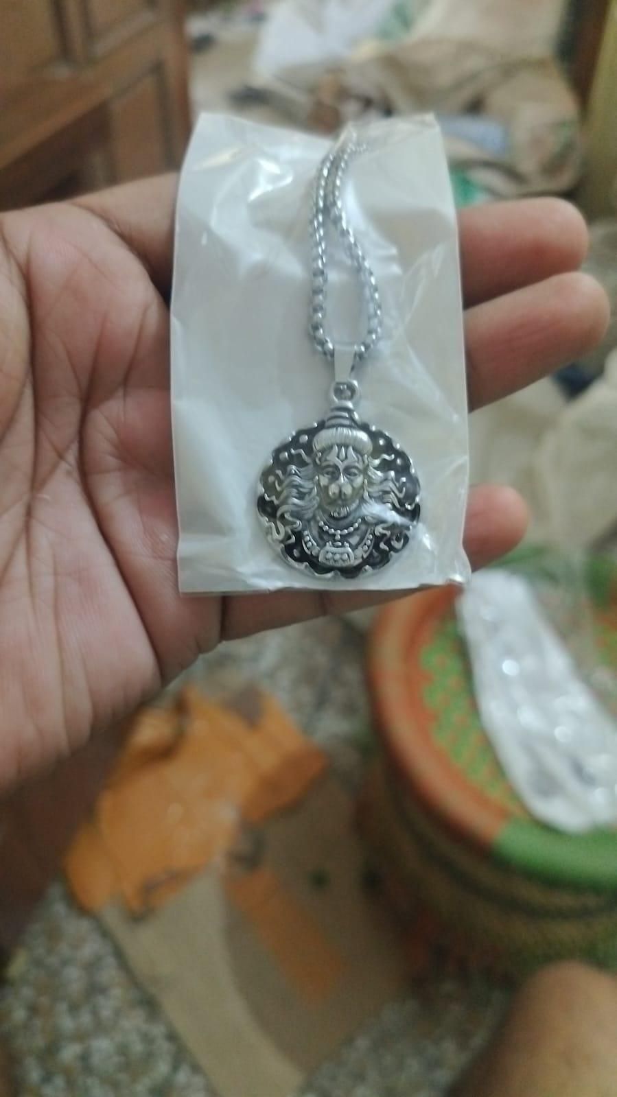 Hanuman Ji Pendant Oxidised Silver Chain
