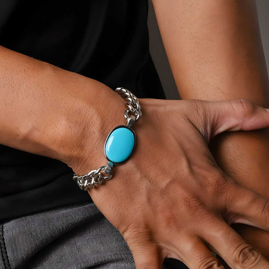 Beads & Silver Plated Men's Bracelet