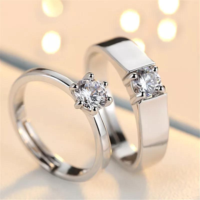 Silver Plated Diamond Couple Ring(Pack Of 4)