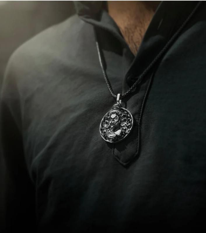 Hanuman Ji Pendant Oxidised Silver Chain