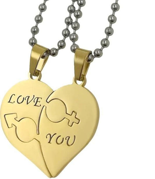 Love You Hearth Shape Gold Plated Pendant For Couple